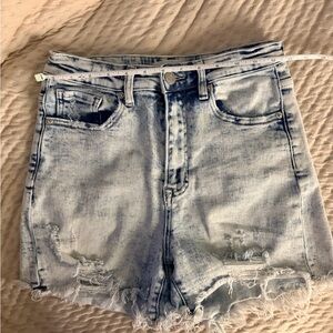Risen High-Rise Light Blue Distressed Denim Shorts